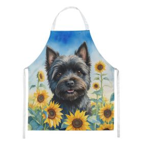 Cairn Terrier in Sunflowers Apron Cooking Kitchen Server Baking Crafts Gardening for Adult Women Men, Unisex, Large, Multicolor