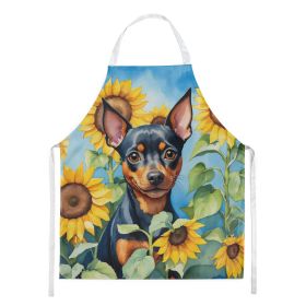Miniature Pinscher in Sunflowers Apron Cooking Kitchen Server Baking Crafts Gardening for Adult Women Men, Unisex, Large, Multicolor